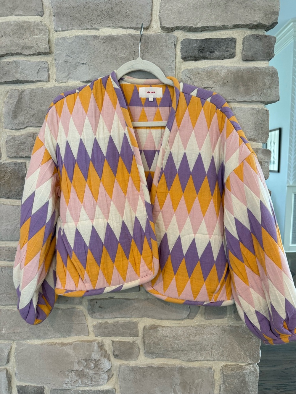 XiRENA Pink Purple Orange Diamond-Print Quilted Bomber Jacket